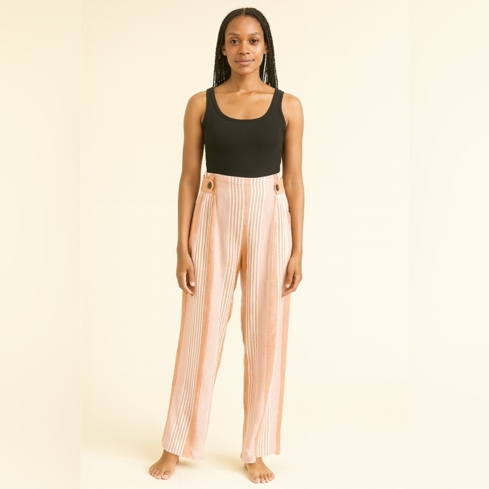 New York & Company Orange Striped Linen Blend Pants. Size-Large